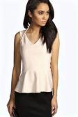 ... Â» Women's Outerwear Â» Abby Bandage Cross Strap Peplum Top - nude